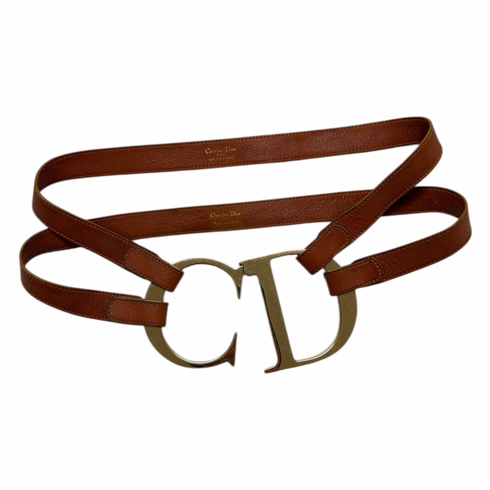 Dior Brown Leather Belt with Gold Buckle